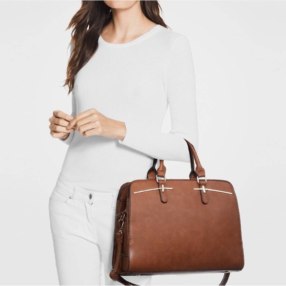Dasein Satchel Handbag Shoulder Bag Tote Vegan Textured Leather in Brown/Gold - Picture 10 of 12